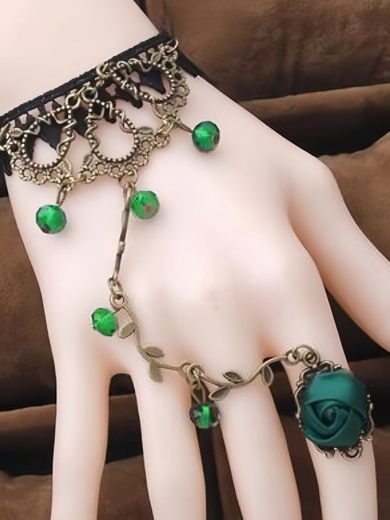 Vintage Gothic Rose Rebe Spitze Kristall Ring Armband