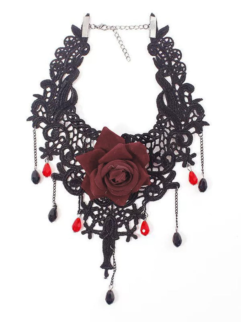 Gothic 3D Rose Edelstein Anhänger Choker Halskette