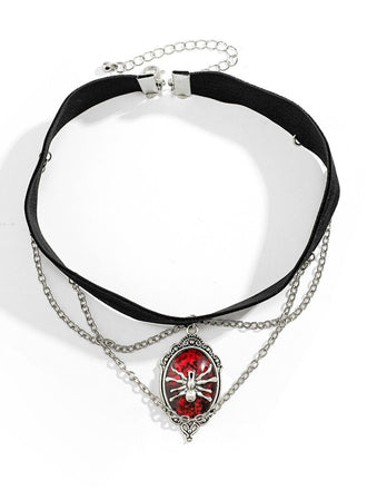 Gothic Spinne Rot Edelstein Anhänger Kette Choker Halskette