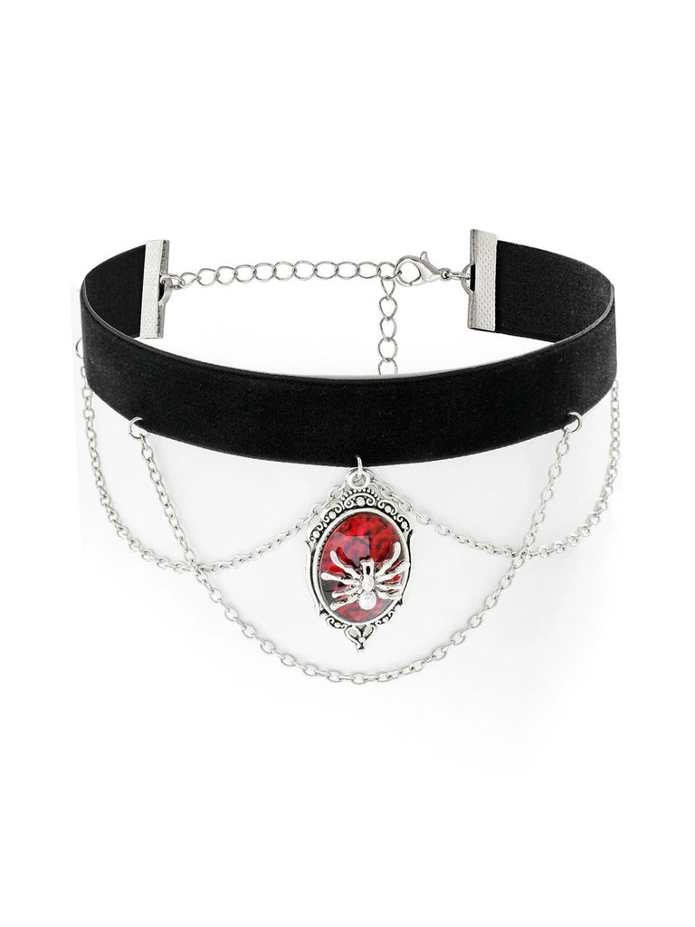 Gothic Spinne Rot Edelstein Anhänger Kette Choker Halskette