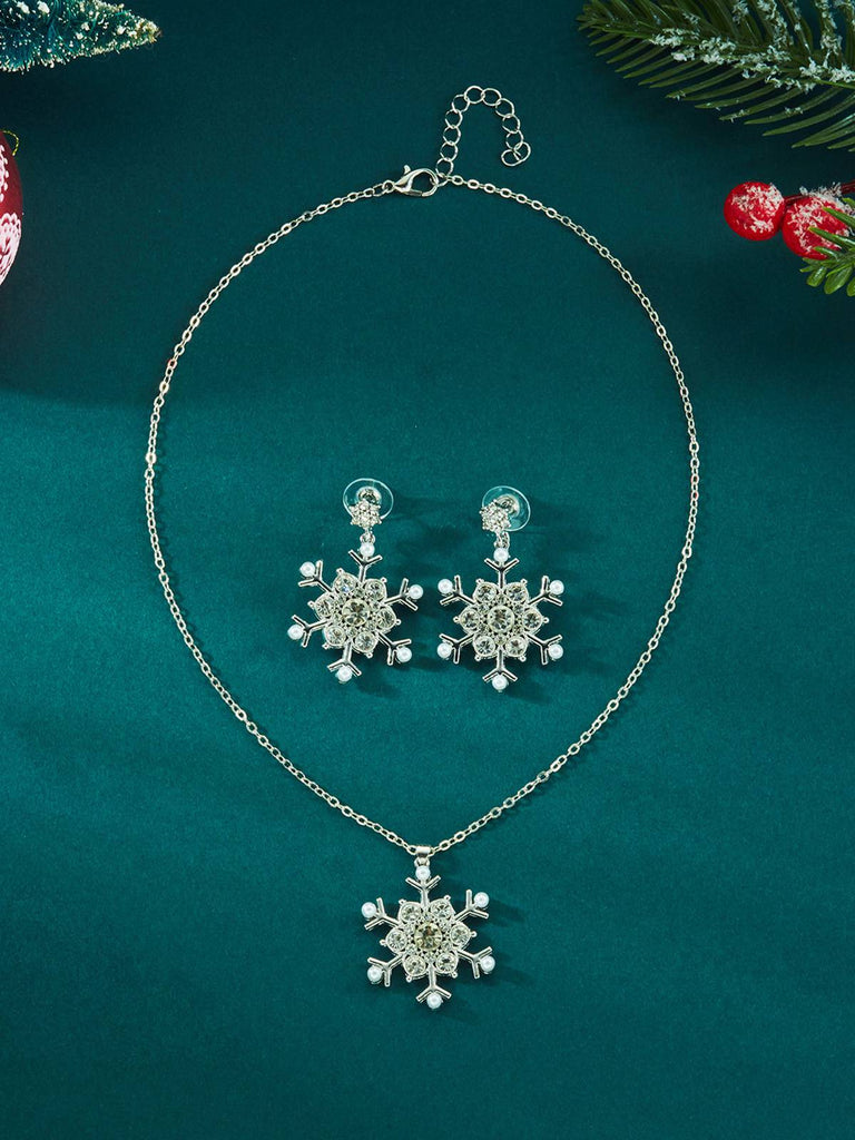 Vintage Schneeflocken Halskette & Ohrringe Schmuck Set