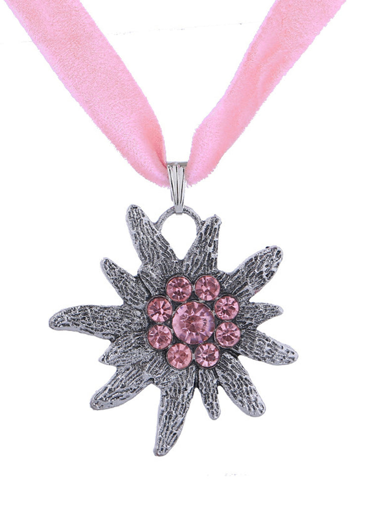 Rosa Halskette mit Blumen und Kristall