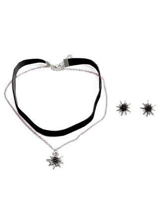 Vintage Choker-Set mit Edelweiss-Anhaenger und Ohrringen