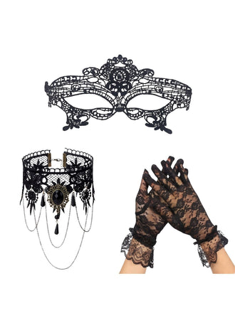 Schwarzes Gothic Maskenset aus Spitze