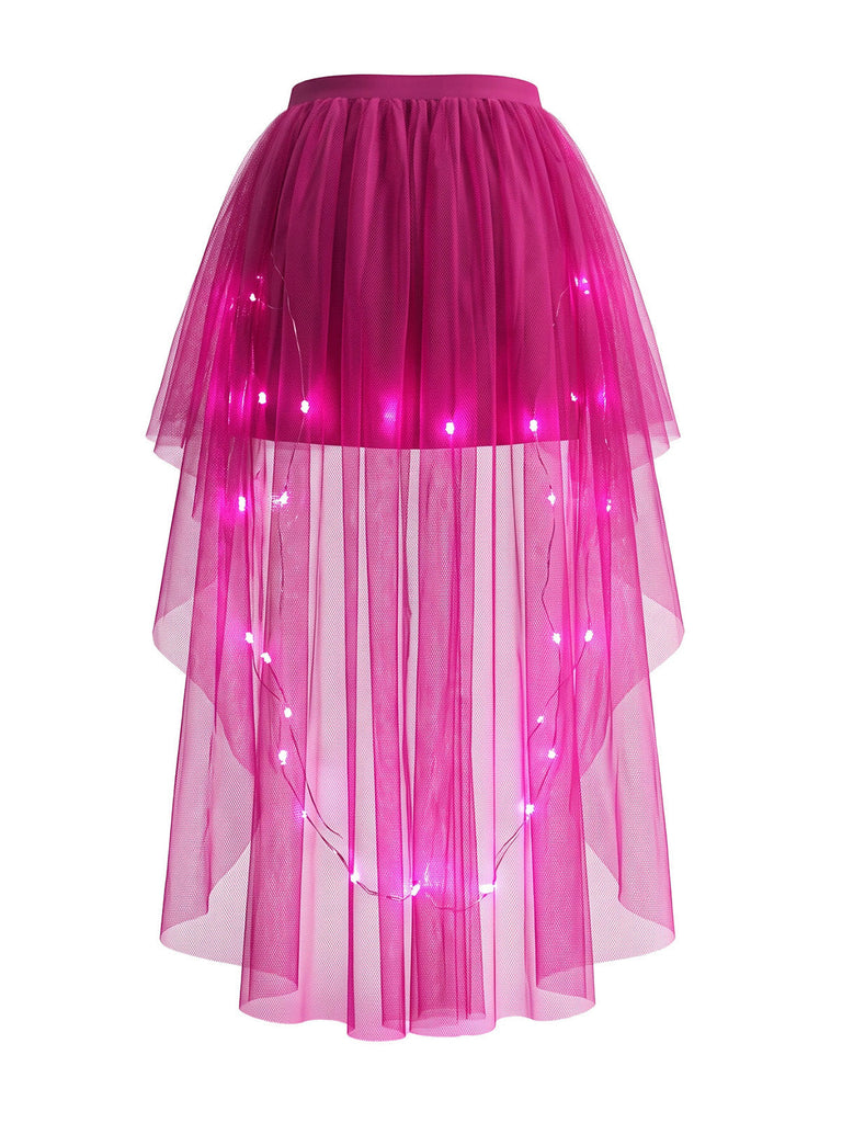 80er Mesh-Tutu-Rock mit LED-Licht und High-Low-Saum
