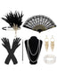 Schwarzes 20er Gatsby-Accessoire-Set mit Federn und Perlen