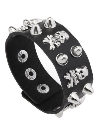 Schwarzes Punk-Armband aus Leder mit Totenkopf und Nieten