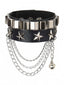Schwarzes Lederarmband mit Stern und mehrreihiger Kette