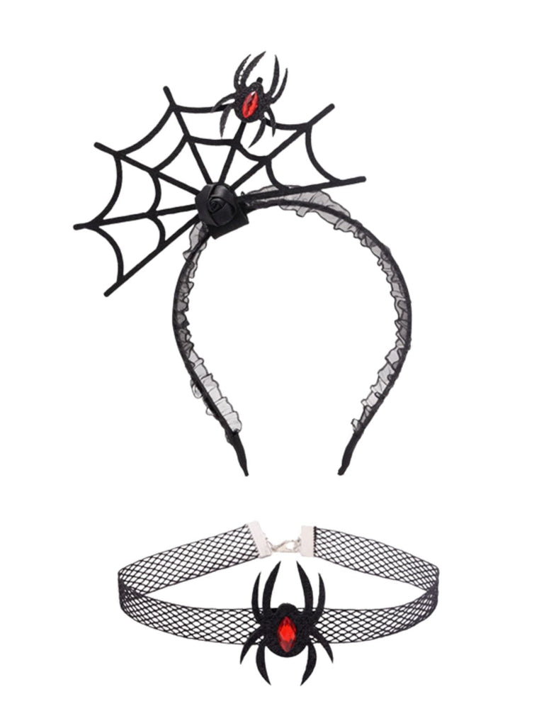 Gothic Halloween-Set aus Spinnennetz-Haarreif und Mesh-Choker