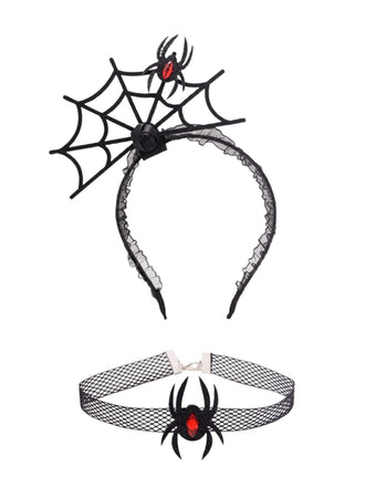 Gothic Halloween-Set aus Spinnennetz-Haarreif und Mesh-Choker