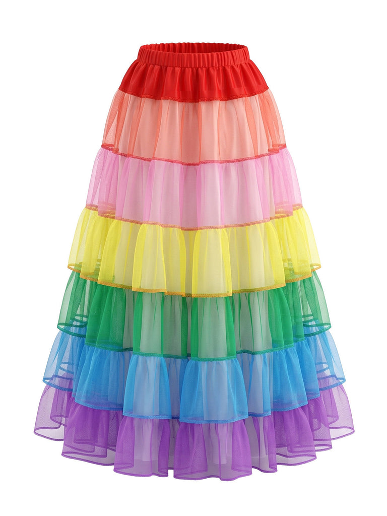 Regenbogen 50er Rock mit gestuft und Tüll