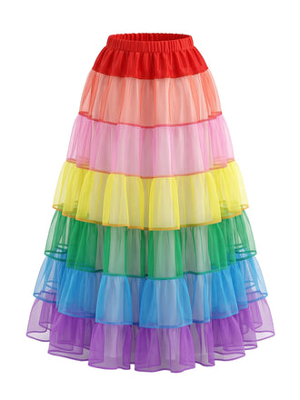 Regenbogen 50er Rock mit gestuft und Tüll