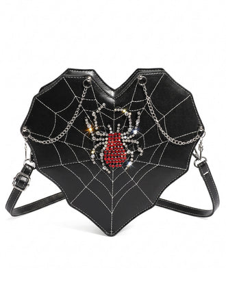 Gothic Fledermaus-Schultertasche mit Strassspinne und Spinnennetz