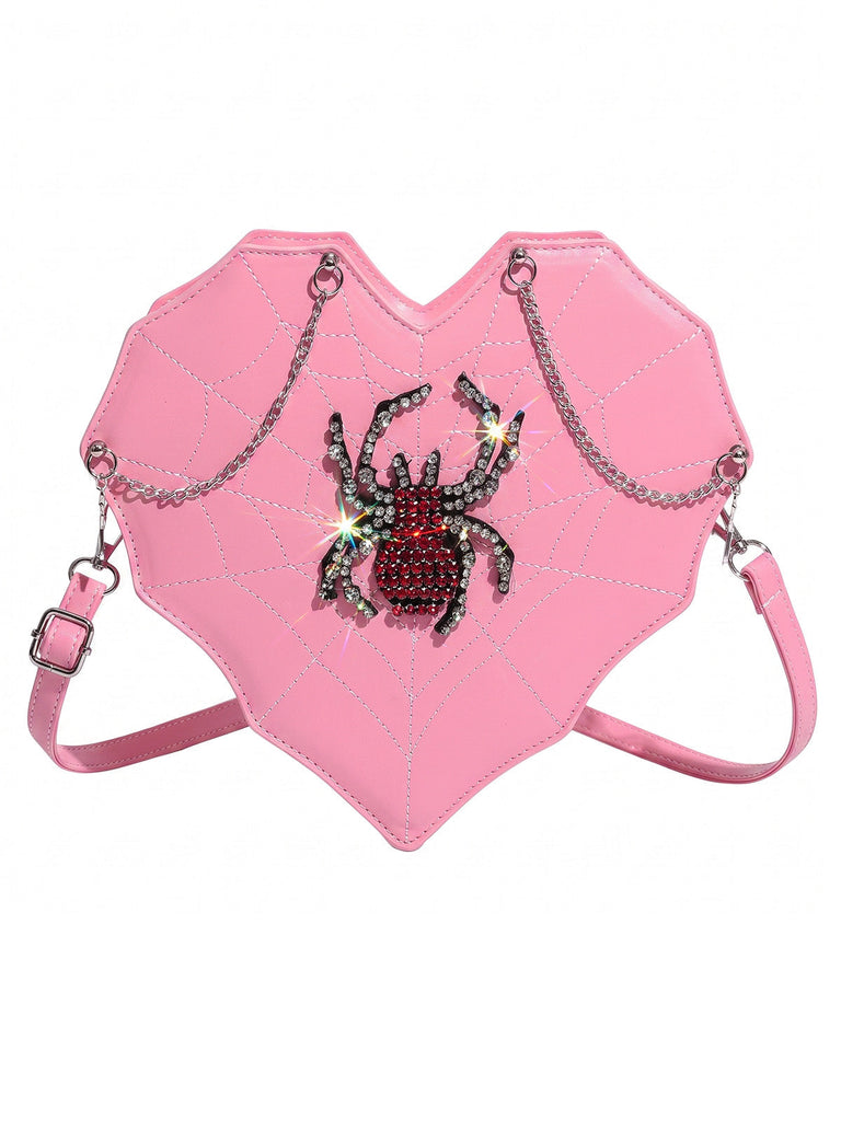 Gothic Fledermaus-Schultertasche mit Strassspinne und Spinnennetz