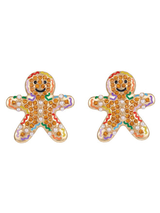 Bunte Weihnachts-Lebkuchenmännchen-Ohrstecker mit Strass
