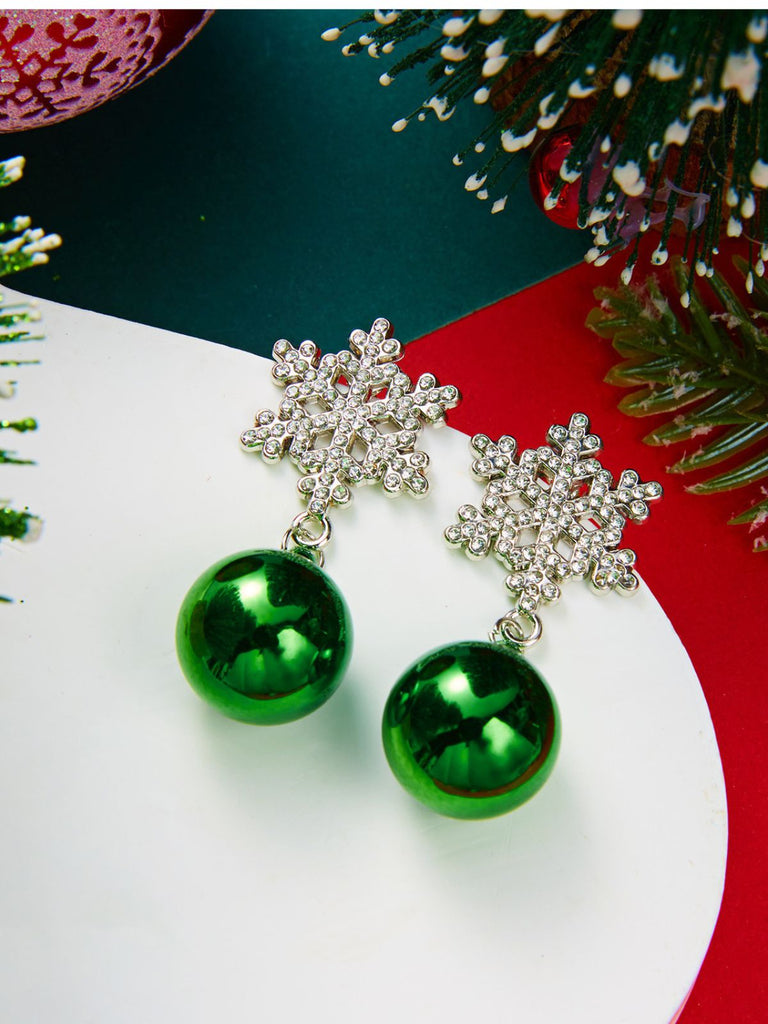 Vintage-Weihnachtskugel-Ohrhänger mit Strass-Schneeflocken