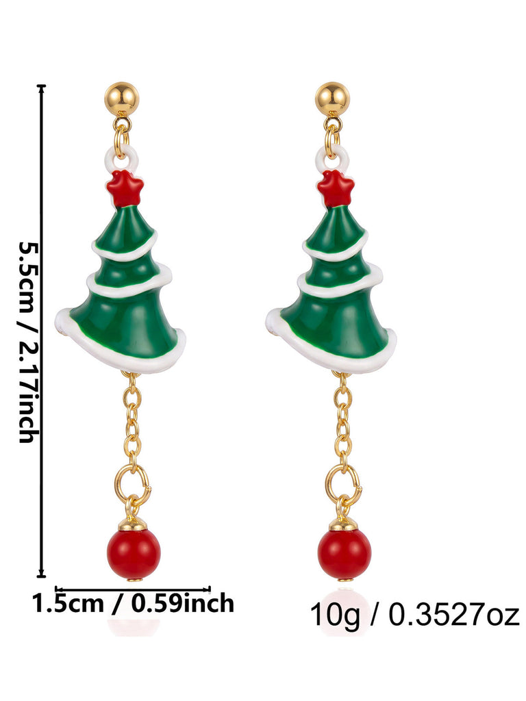 Grüne Weihnachtsbaum-Ohrhänger mit roten Perlen