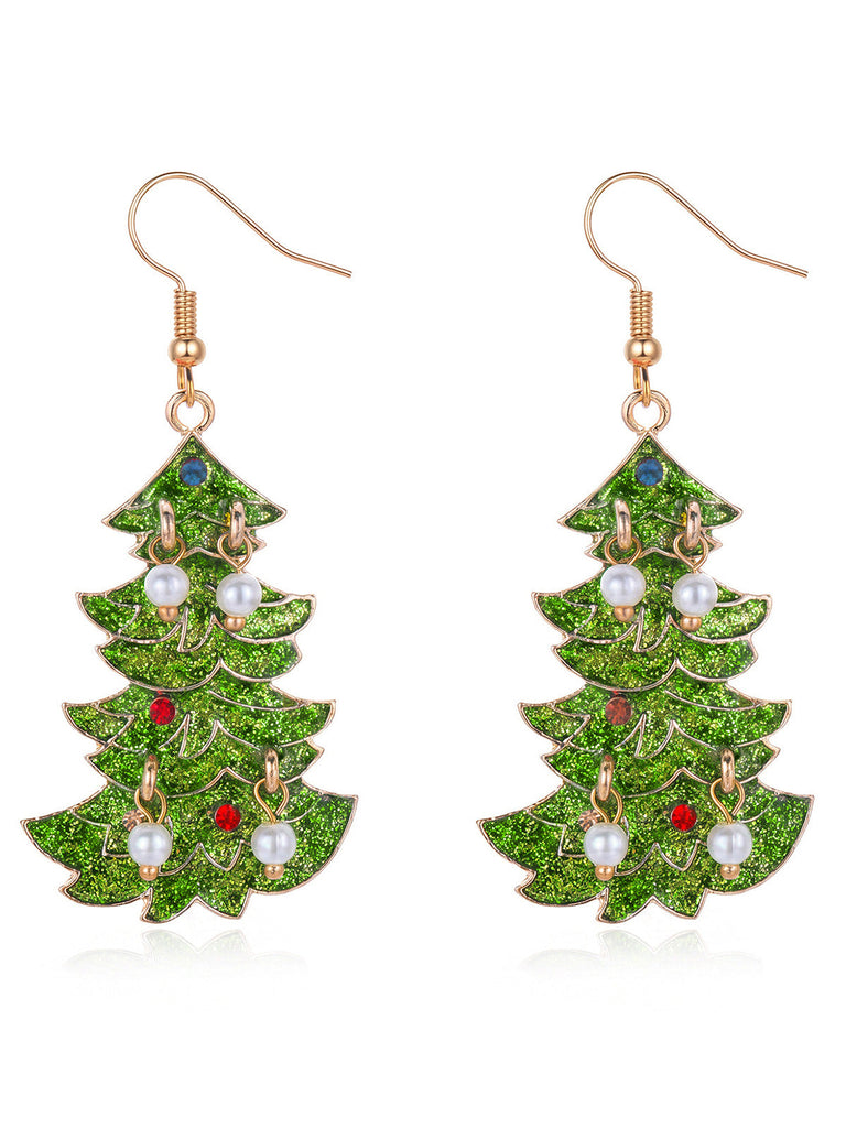 Grüne Weihnachtsbaum-Ohrhänger mit Perlen