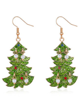 Grüne Weihnachtsbaum-Ohrhänger mit Perlen