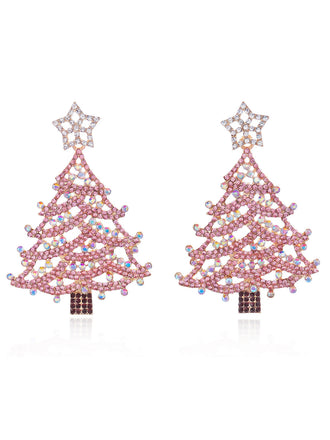 Rosa Weihnachtsbaum-Ohrringe mit Strass