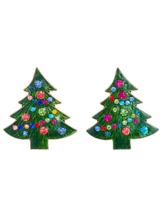 Grüne Vintage-Weihnachtsbaum-Ohrstecker mit Strass