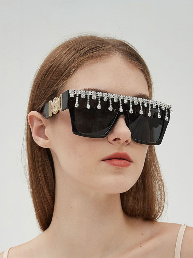 Retro Schwarz Großem Rahmen Diamant Sonnenbrille