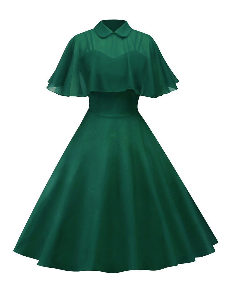 [Vorverkauf] Grün 1950er Cape Patchwork Swing Kleid