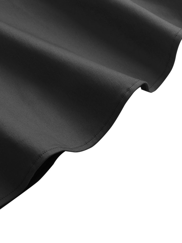 Schwarz 1950er Schulterfrei V-Ausschnitt Solide Swing Kleid