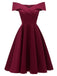 Schwarz 1950er Schulterfrei V-Ausschnitt Solide Swing Kleid