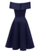 Schwarz 1950er Schulterfrei V-Ausschnitt Solide Swing Kleid