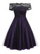 1950er Spitze Schulterfrei Blumen Swing Kleid