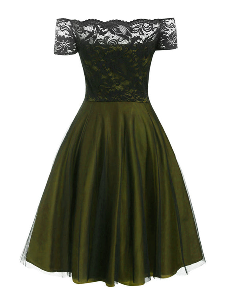 1950ER SCHULTERFREI SPITZE SWING BLUMEN KLEID