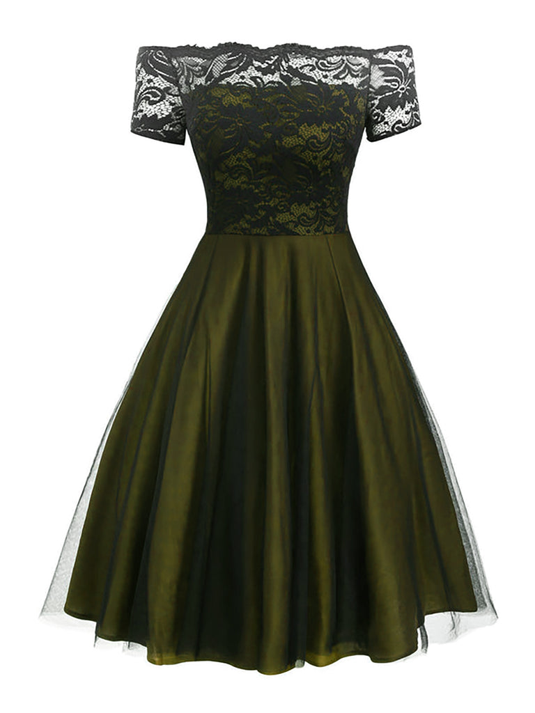 1950ER SCHULTERFREI SPITZE SWING BLUMEN KLEID