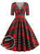 Blau 1950er Vintage Plaid V-Ausschnitt Swing Kleid