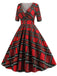 Blau 1950er Vintage Plaid V-Ausschnitt Swing Kleid