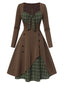 [Vorverkauf] Braun 1950er Lance Ärmel Patchwork Plaid Kleid