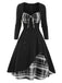 Schwarz 1950er Sweetheart Plaid Patchwork Kleid