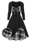 Schwarz 1950er Sweetheart Plaid Patchwork Kleid