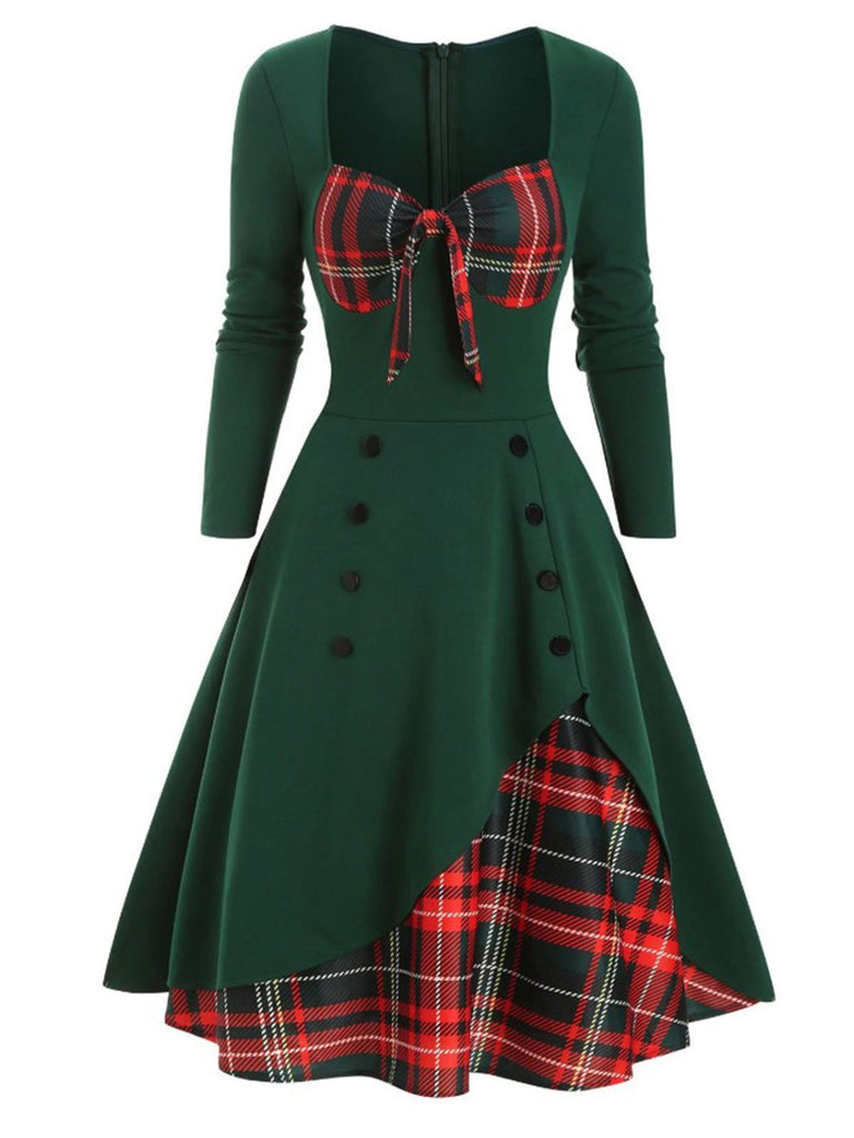 Rot 1950er Sweetheart Plaid Patchwork Kleid