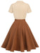 Khaki 1950er Patchwork V-Ausschnitt Kurzarm Swing Kleid