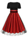 Rot 1950er Patchwork Kurzarm Dots Swing Kleid