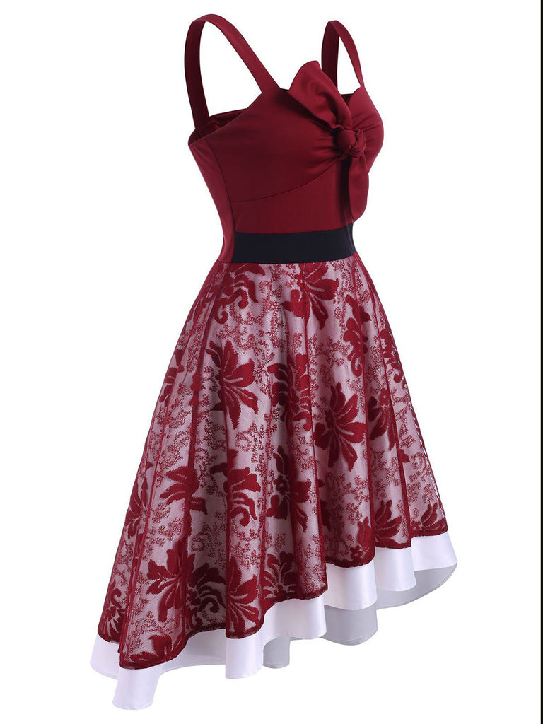 [Vorverkauf] Weinrot 1950er Bogen Hi-Lo Swing Kleid