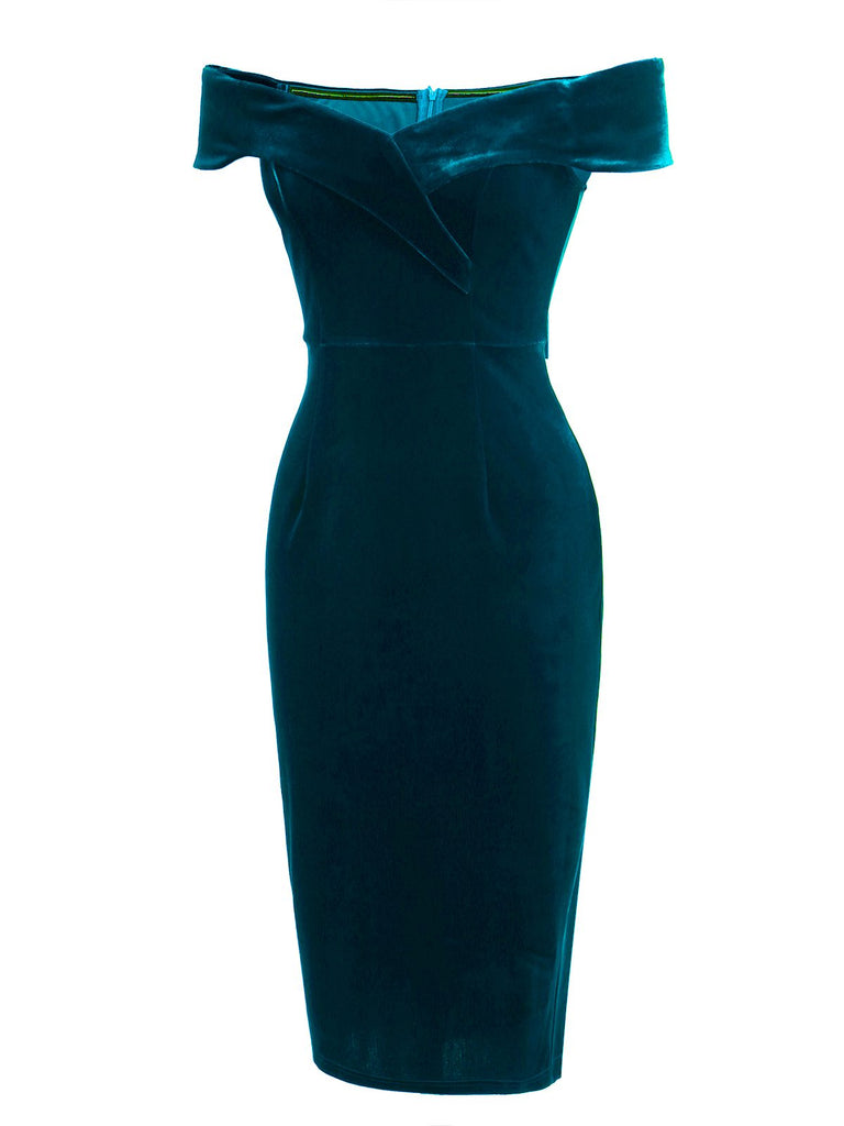 [Vorverkauf] Blau 1960er Schulterfrei Pencil Kleid