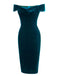 Blau 1960er Schulterfrei Pencil Kleid