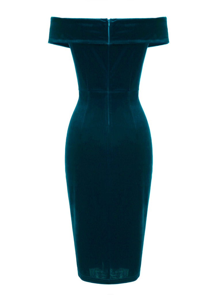 [Vorverkauf] Blau 1960er Schulterfrei Pencil Kleid