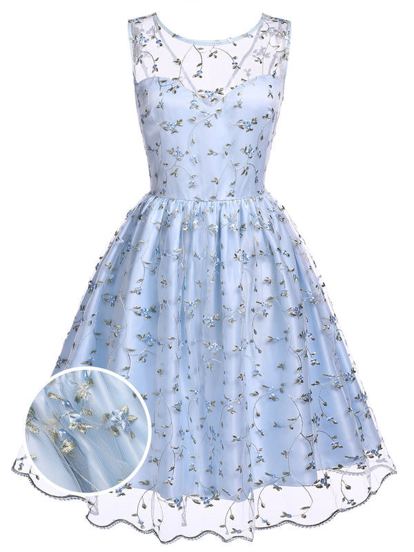 BLAU SPITZE BLUMEN SWING KLEID