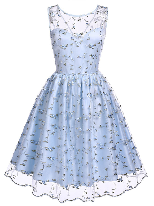 BLAU SPITZE BLUMEN SWING KLEID