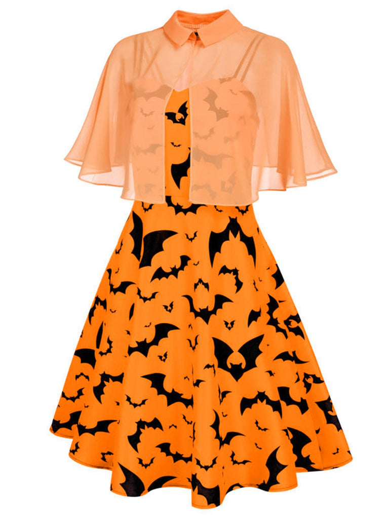 HALLOWEEN  Fledermaus Kostüm ORANGE SWING KLEID