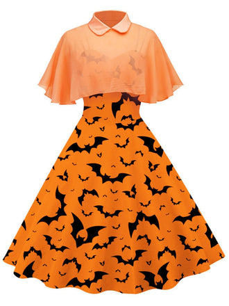 HALLOWEEN Fledermaus Kostüm ORANGE SWING KLEID