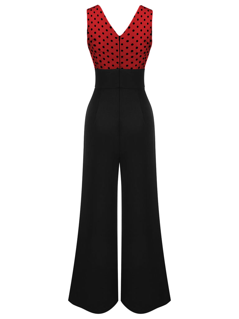 [Vorverkauf] Rosa 1930er Polka Dots Patchwork Jumpsuit